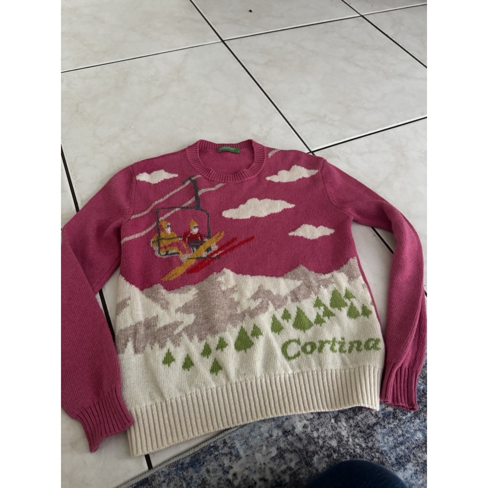 United Colors of Benetton Women's Wool Blend Cortina Ski Sweater Pink XS Winter